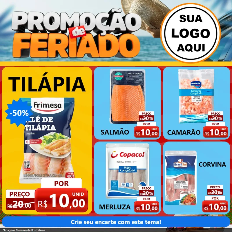 Modelo de Rede Social para Feed Facebook com o tema Promoção de Feriado para Peixaria