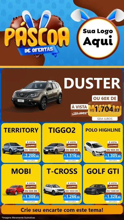 Modelo de Rede Social para Stories com o tema Páscoa de Ofertas para Concessionaria de Carros