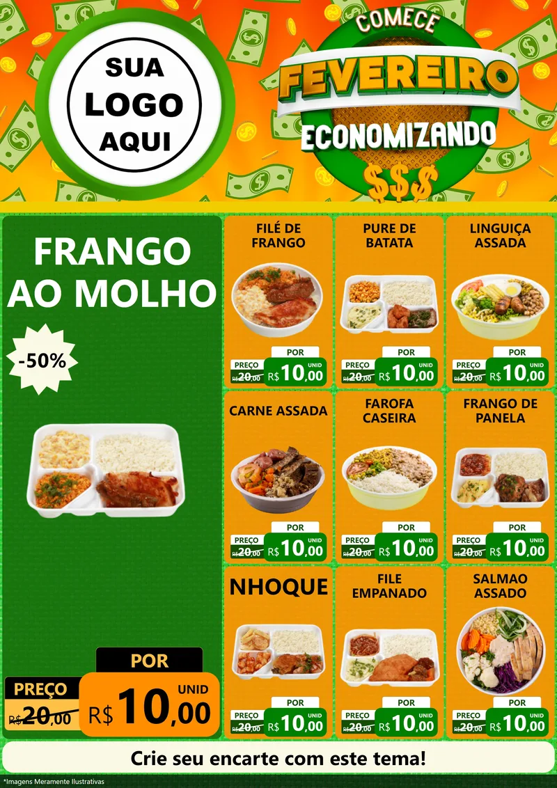 Modelo de Encarte para Encarte A4 Vertical com o tema Comece Fevereiro Economizando para Restaurante