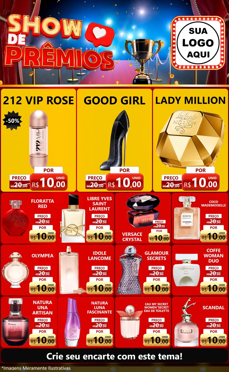 Modelo de Encarte para Encarte Grande com o tema Show de Prêmios para Perfumes