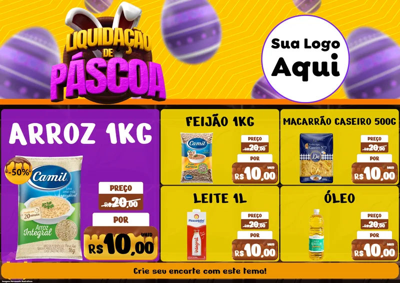 Modelo de Encarte para Encarte A4 Horizontal com o tema Liquidação de Páscoa para Supermercado