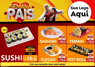Modelo de Encarte para Encarte A4 Horizontal com o tema Semana Dos Pais para Comida japonesa