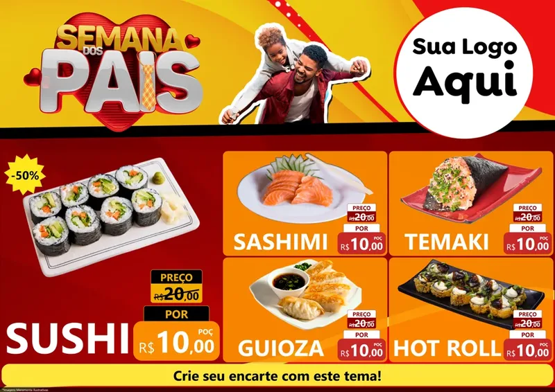Modelo de Encarte para Encarte A4 Horizontal com o tema Semana Dos Pais para Comida japonesa