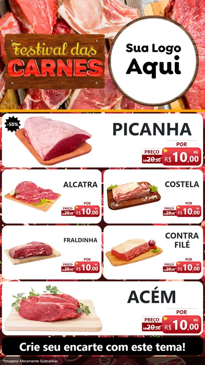 Modelo de TV para TV Vertical com o tema Festival das Carnes para Açougue
