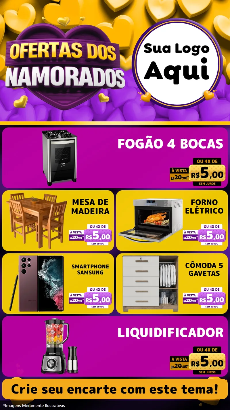 Modelo de TV para TV Vertical com o tema Oferta Dos Namorados para Móveis e Eletro