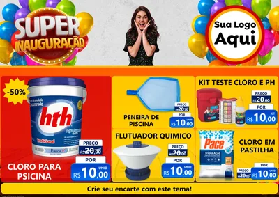 Modelo de Encarte para Encarte A4 Horizontal com o tema Super Inauguração para Produtos para Piscina