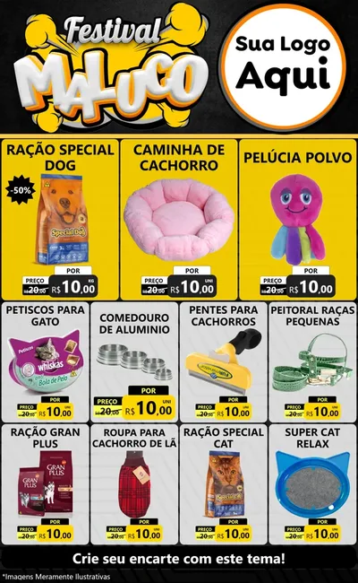 Modelo de Encarte para Encarte Grande com o tema Festival Maluco para Pet Shop