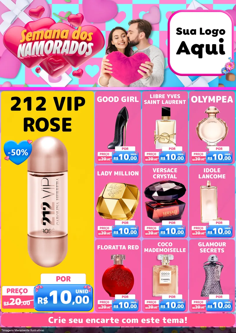 Modelo de Encarte para Encarte A4 Vertical com o tema Semana dos Namorados para Perfumes