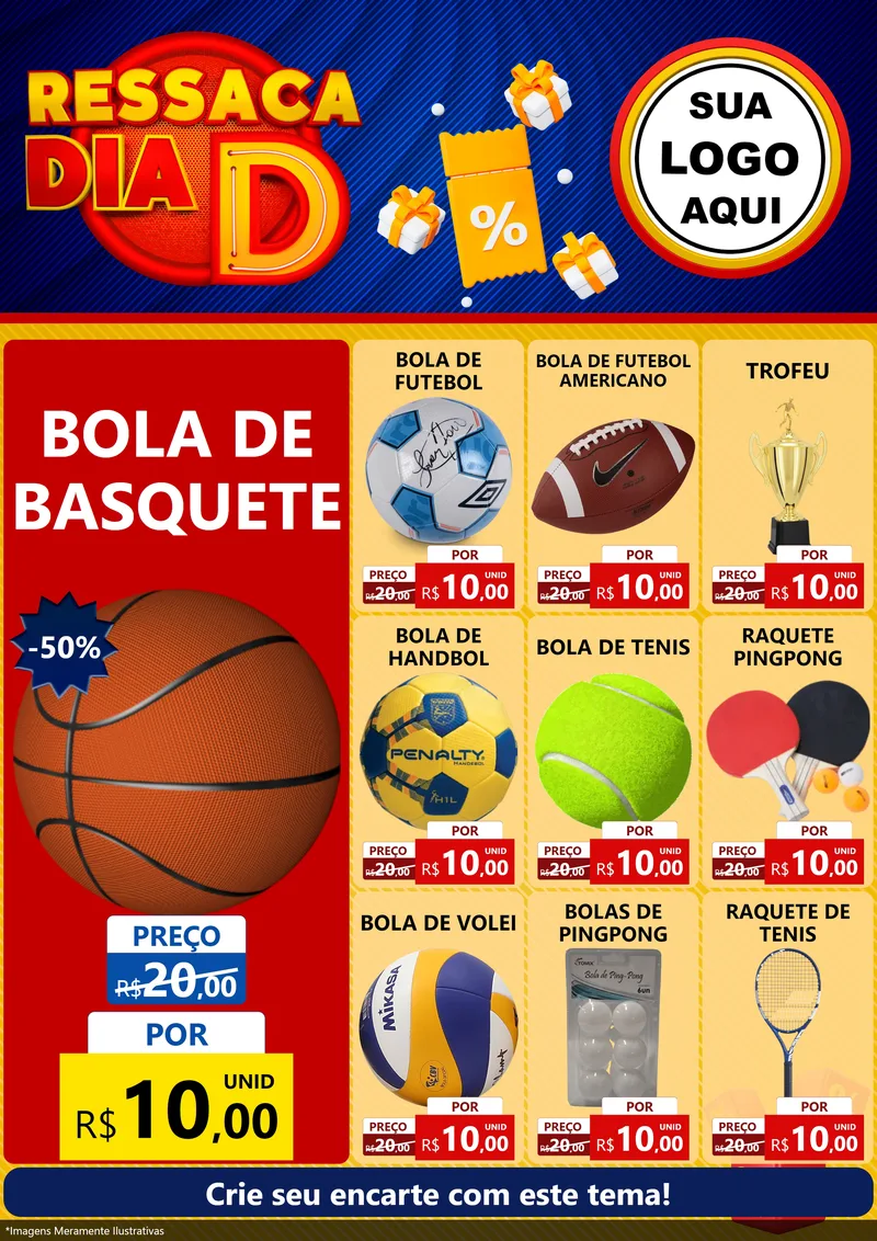 Modelo de Encarte para Encarte A4 Vertical com o tema Ressaca Dia D para Artigos Esportivos