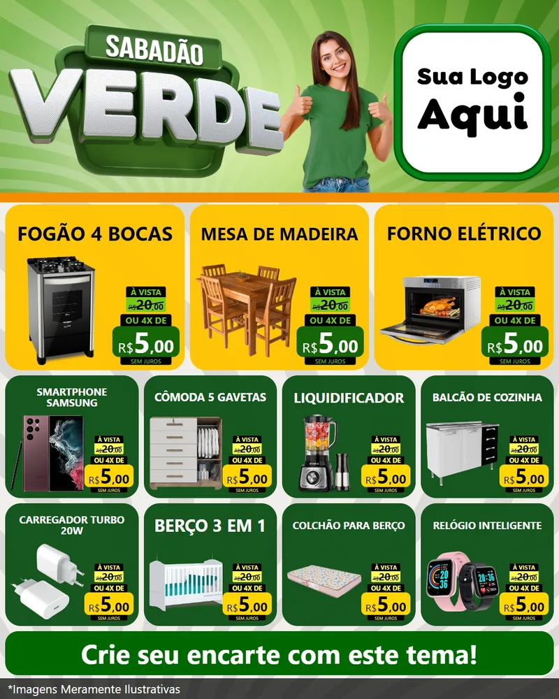 Modelo de Rede Social para Feed Instagram com o tema Sabadão Verde para Móveis e Eletro