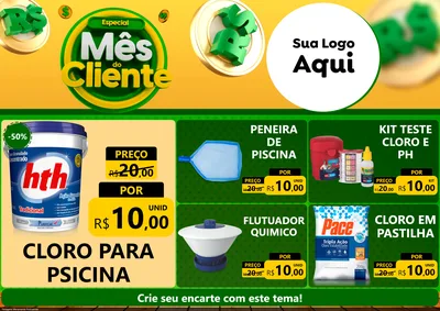 Modelo de Encarte para Encarte A4 Horizontal com o tema Especial Mês do Cliente para Produtos para Piscina