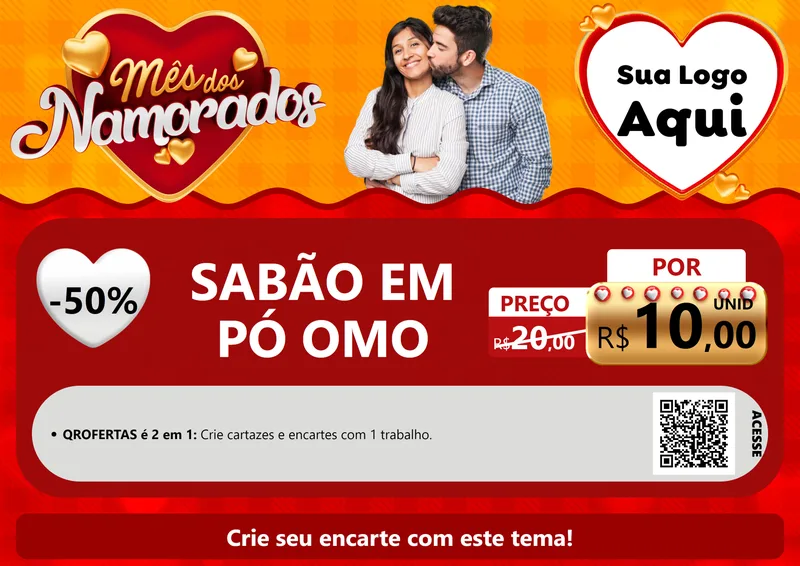 Modelo de Cartaz para Cartaz A4 Horizontal com o tema Mês dos Namorados para Produtos de Limpeza