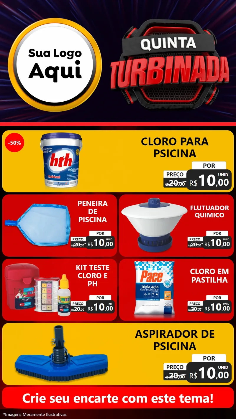 Modelo de TV para TV Vertical com o tema Quinta Turbinada para Produtos para Piscina