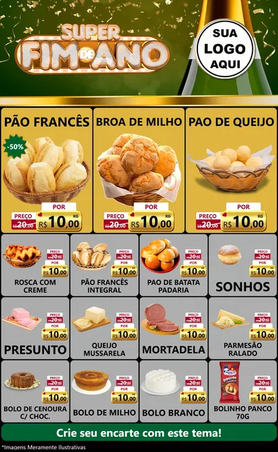 Modelo de Encarte para Encarte Grande com o tema Super Fim de Ano para Padaria