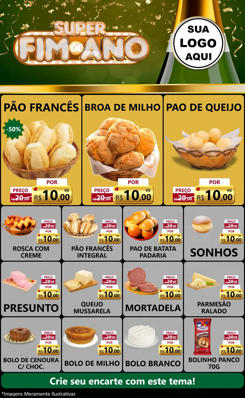 Modelo de Encarte para Encarte Grande com o tema Super Fim de Ano para Padaria