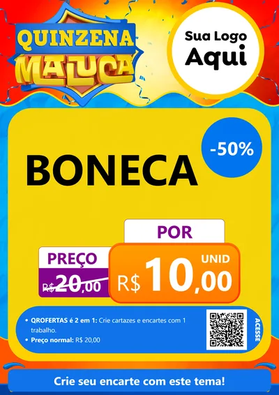 Modelo de Cartaz para Cartaz A4 Vertical com o tema Quinzena Maluca para Brinquedos