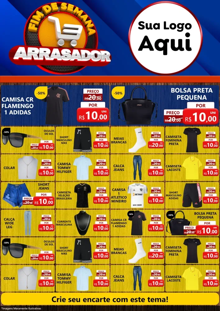 Modelo de Encarte para Encarte A4 Vertical com o tema Fim De Semana Arrasador para Roupas e acessórios