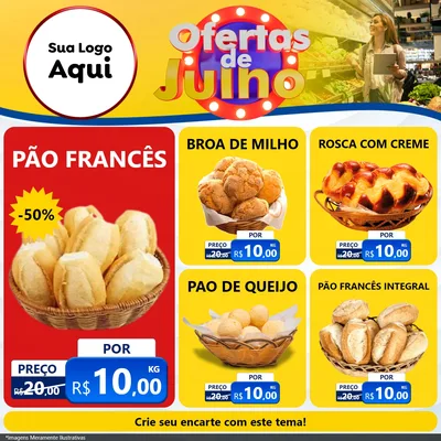 Modelo de Rede Social para Feed Facebook com o tema Ofertas de Julho para Padaria