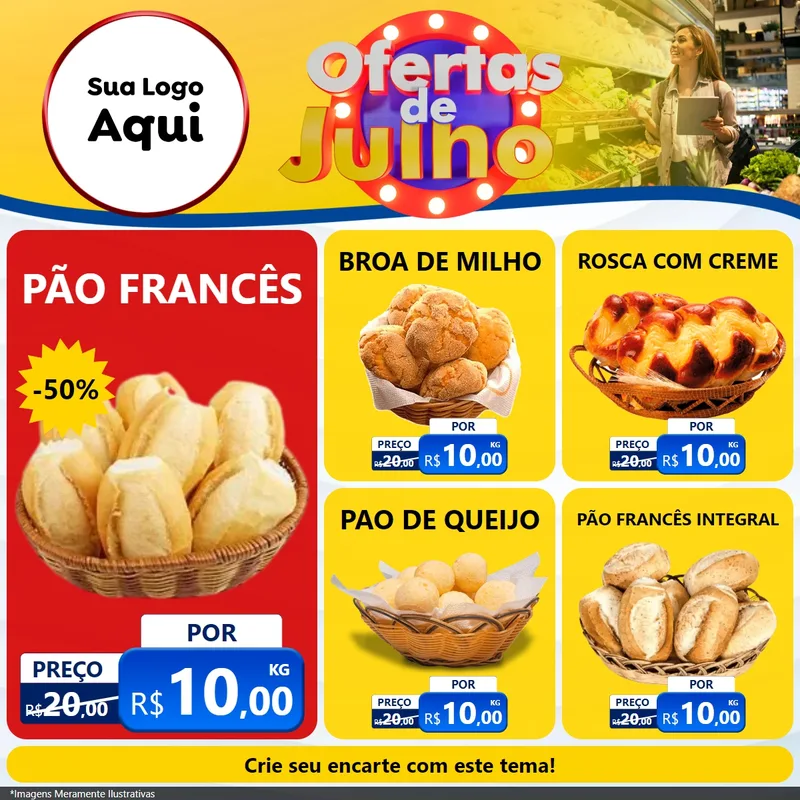 Modelo de Rede Social para Feed Facebook com o tema Ofertas de Julho para Padaria