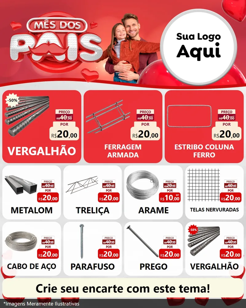 Modelo de Rede Social para Feed Instagram com o tema Mês dos Pais para Ferragens