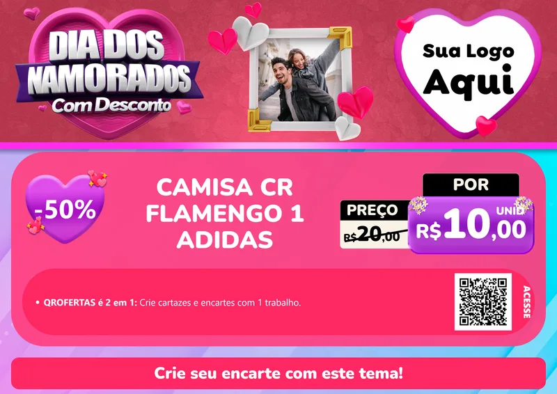 Modelo de Cartaz para Cartaz A4 Horizontal com o tema Dia Dos Namorados Com Desconto para Roupas e acessórios