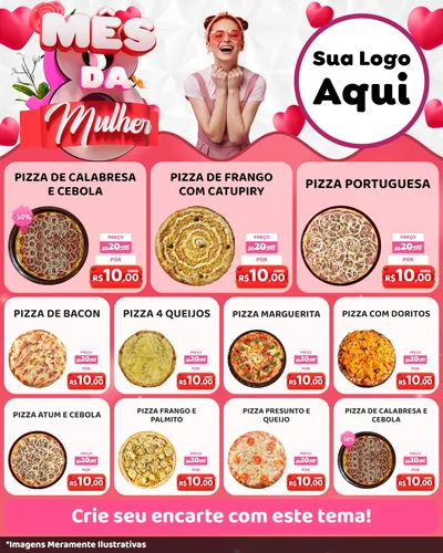 Modelo de Rede Social para Feed Instagram com o tema Mês da Mulher para Pizzaria