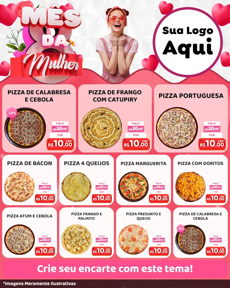 Modelo de Rede Social para Feed Instagram com o tema Mês da Mulher para Pizzaria
