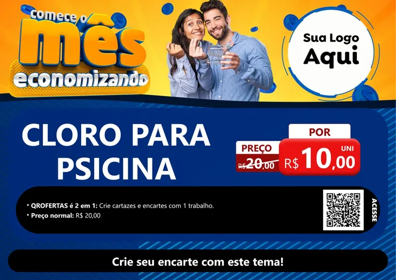 Modelo de Cartaz para Cartaz A4 Horizontal com o tema Comece O Mês Economizando para Produtos para Piscina