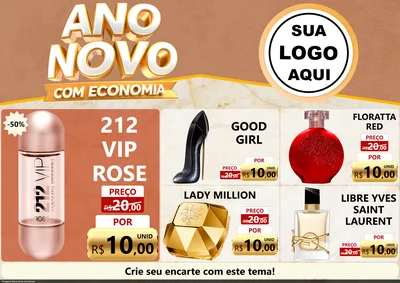 Modelo de Encarte para Encarte A4 Horizontal com o tema Ano Novo Com Economia para Perfumes
