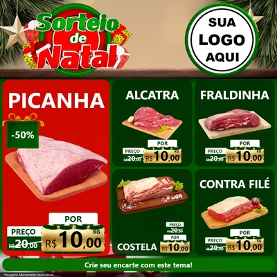 Modelo de Rede Social para Feed Facebook com o tema Sorteio de Natal para Açougue