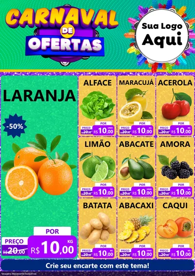 Modelo de Encarte para Encarte A4 Vertical com o tema Carnaval de Ofertas para Hortifrúti