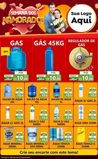 Modelo de Encarte para Encarte Grande com o tema Semana dos Namorados para Água e gás