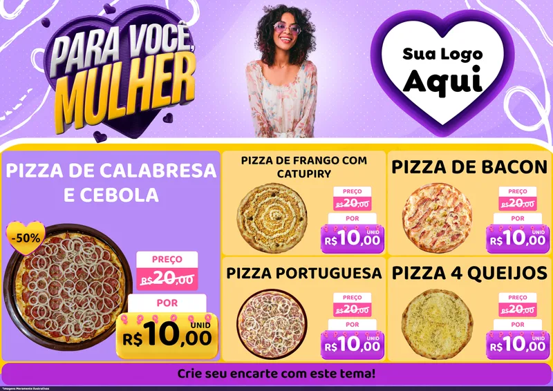 Modelo de Encarte para Encarte A4 Horizontal com o tema Para Você, Mulher para Pizzaria