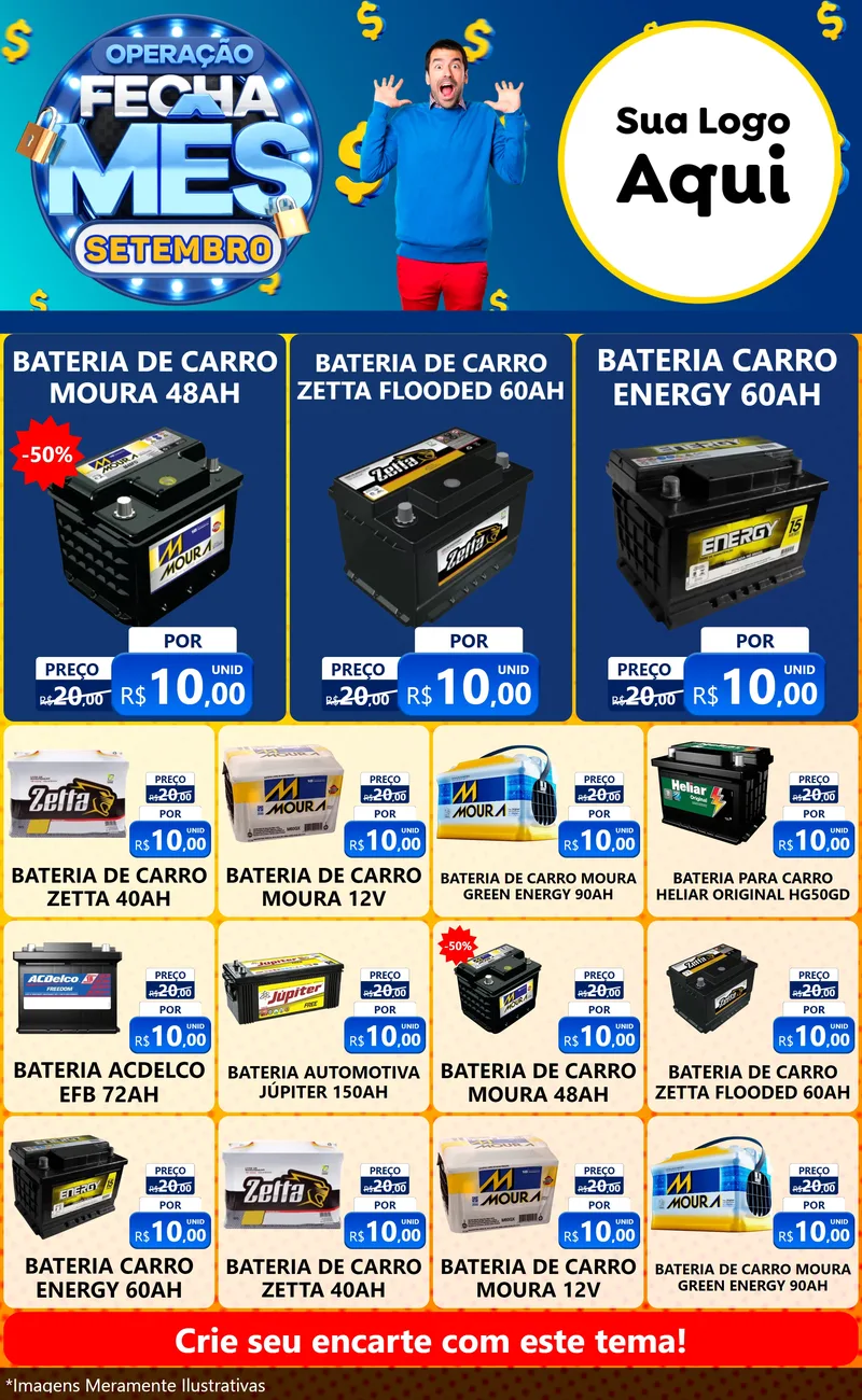 Modelo de Encarte para Encarte Grande com o tema Operação Fecha Mês Setembro para Baterias Elétricas