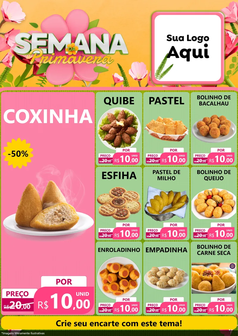 Modelo de Encarte para Encarte A4 Vertical com o tema Semana da Primavera para Salgadaria