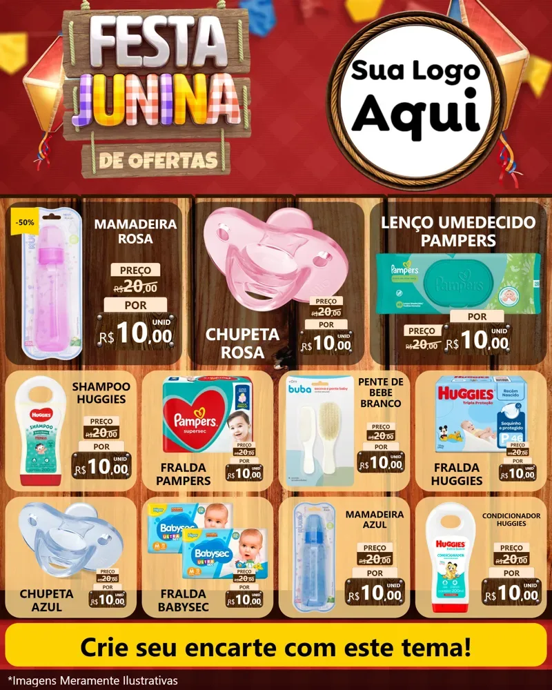Modelo de Rede Social para Feed Instagram com o tema Festa Junina de Ofertas para Bebês