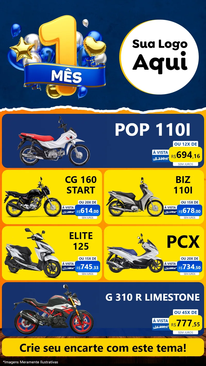 Modelo de TV para TV Vertical com o tema Um Mês de Aniversário para Concessionaria de Motos