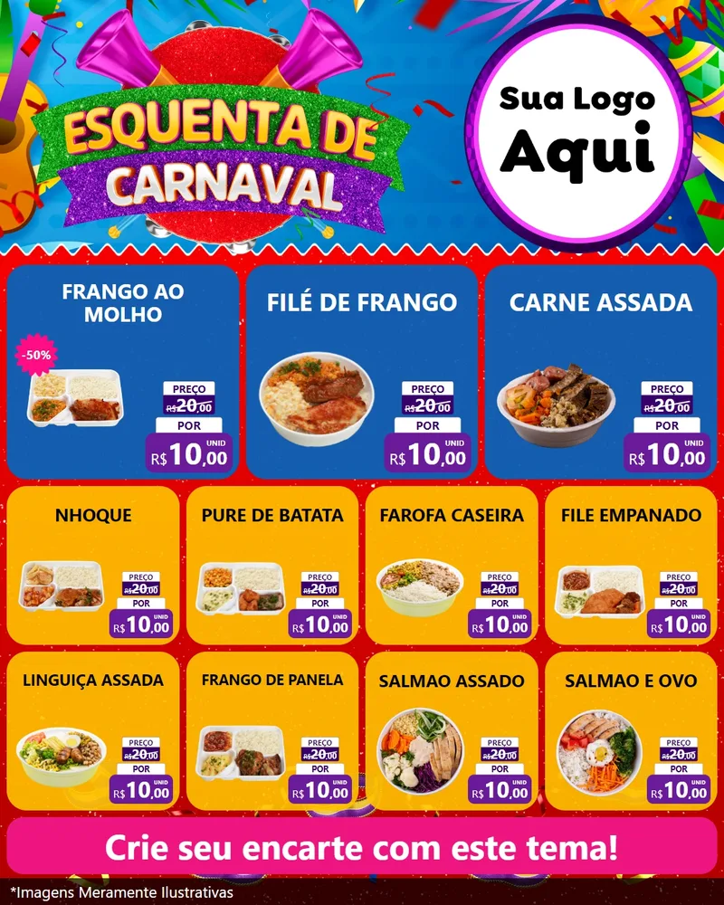 Modelo de Rede Social para Feed Instagram com o tema Esquenta de Carnaval para Restaurante