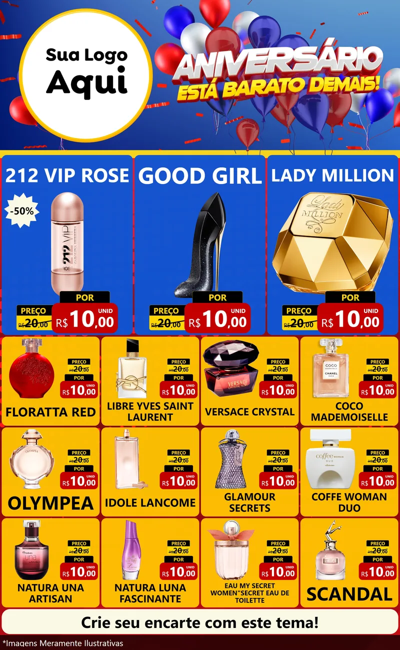 Modelo de Encarte para Encarte Grande com o tema Aniversário para Perfumes