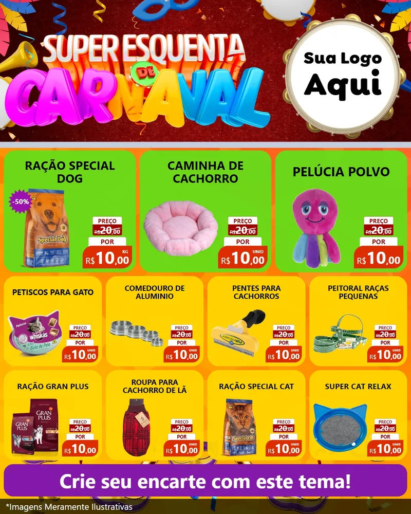 Modelo de Rede Social para Feed Instagram com o tema Super Esquenta de Carnaval para Pet Shop