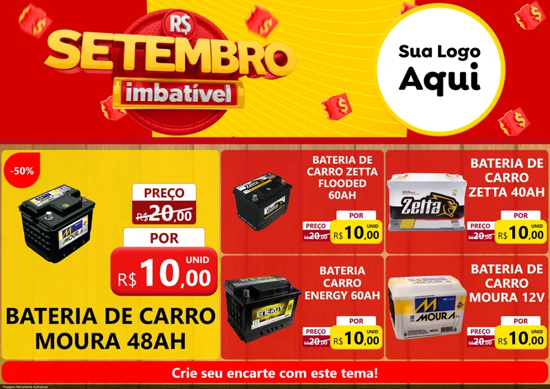 Modelo de Encarte para Encarte A4 Horizontal com o tema Setembro Imbatível para Baterias Elétricas