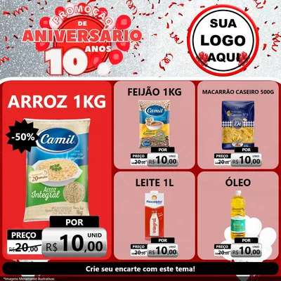 Modelo de Rede Social para Feed Facebook com o tema Promoção de Aniversário - 10 Anos para Supermercado