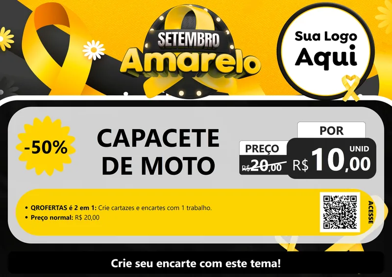 Modelo de Cartaz para Cartaz A4 Horizontal com o tema Setembro Amarelo para Moto peças