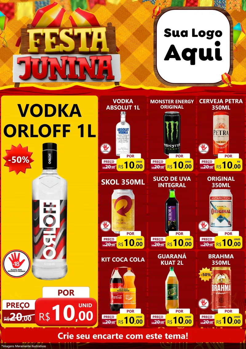 Modelo de Encarte para Encarte A4 Vertical com o tema Festa Junina para Distribuidora de bebidas