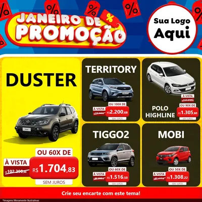 Modelo de Rede Social para Feed Facebook com o tema Janeiro de Promoção para Concessionaria de Carros