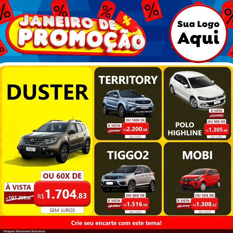 Modelo de Rede Social para Feed Facebook com o tema Janeiro de Promoção para Concessionaria de Carros