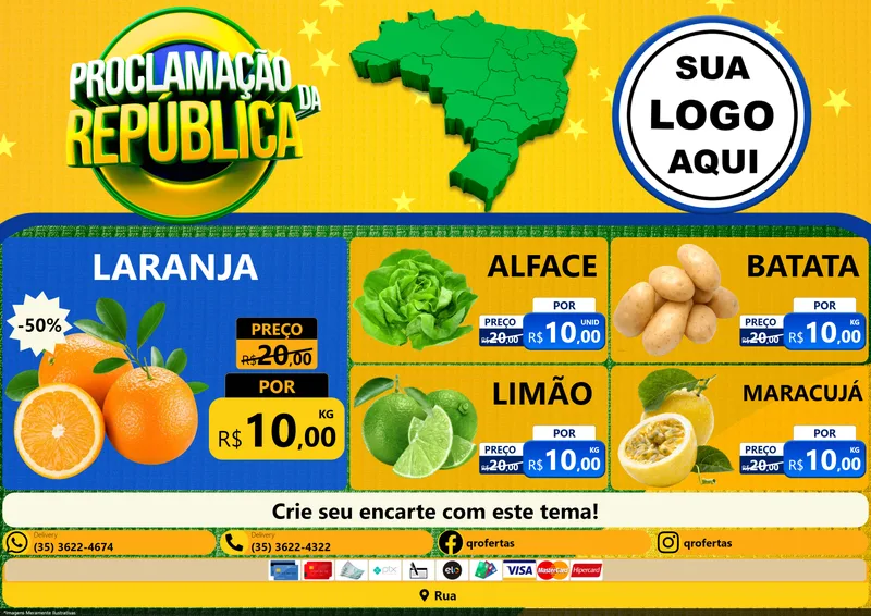 Modelo de Encarte para Encarte A4 Horizontal com o tema Proclamação da República para Hortifrúti