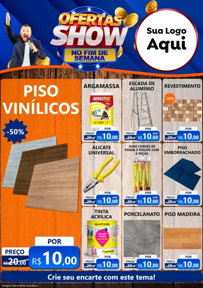 Modelo de Encarte para Encarte A4 Vertical com o tema Ofertas Show No Fim De Semana para Material para Construção