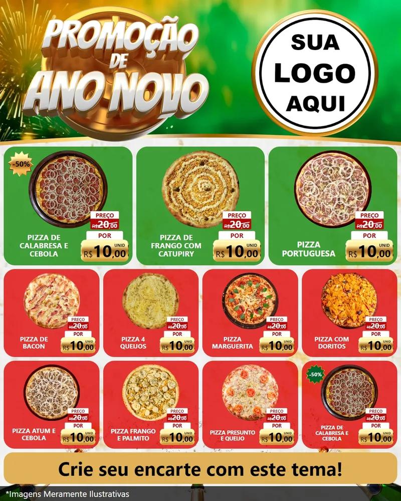 Modelo de Rede Social para Feed Instagram com o tema Promoção de Ano Novo para Pizzaria