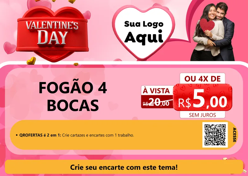 Modelo de Cartaz para Cartaz A4 Horizontal com o tema Valentine's Day para Móveis e Eletro
